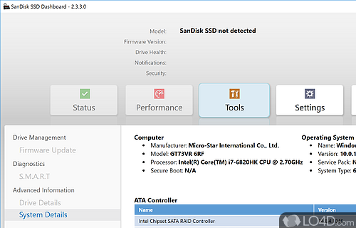 SanDisk SSD Dashboard Screenshot