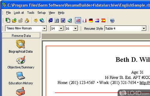 Sarmsoft Resume Builder Screenshot