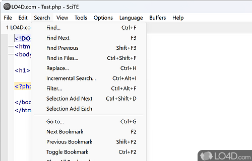 User interface - Screenshot of SciTE