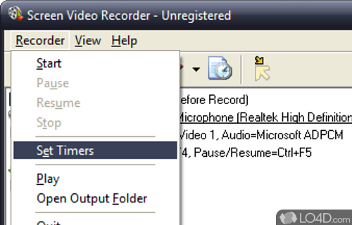 Record screen activities, audio and mouse cursor movements to AVI or WMV - Screenshot of Screen Video Recorder