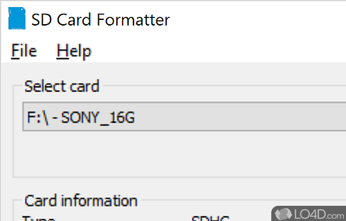 Screenshot of SD Card Formatter - Format SD, SDHC and SDXC memory cards in quick or full mode using this speedy and app for all user levels