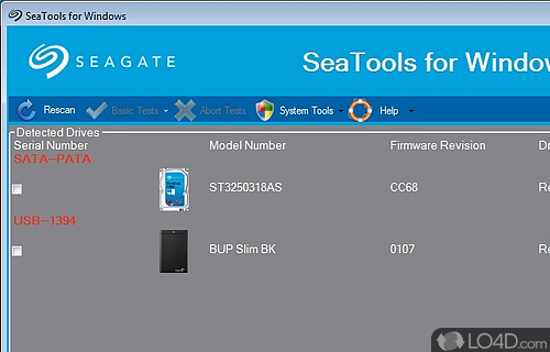 Screenshot of SeaTools for Windows - Diagnostic tool, for both Seagate and non-Seagata drives