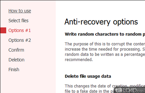 Allows you to configure several parameters before removing the content - Screenshot of Secure File Deleter