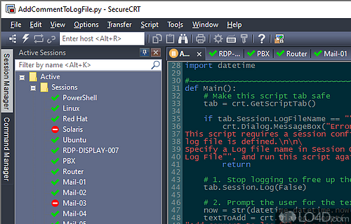 Screenshot of SecureCRT - Provides terminal emulation for computing professionals, raising productivity with advanced session management
