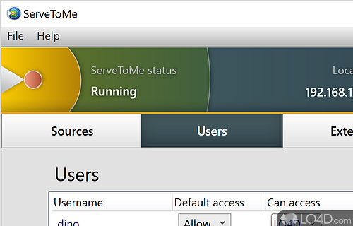 User interface - Screenshot of ServeToMe