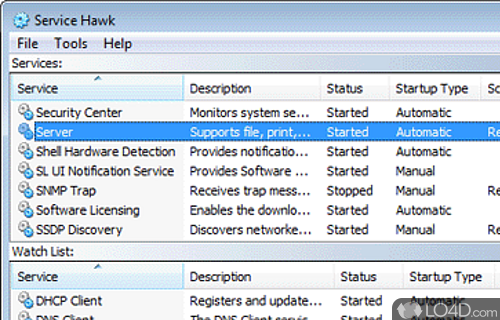 Screenshot of Service Hawk - User interface