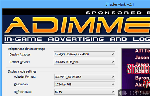 Screenshot of ShaderMark - Thorough analysis of video card's shader support to get an idea of how well it can perform