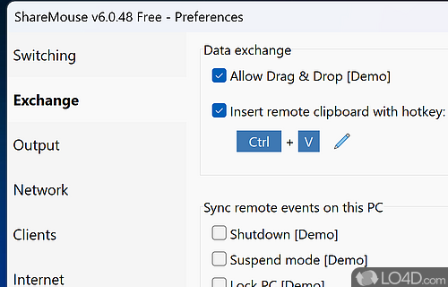 Share files, manage hotkeys, and sync power options - Screenshot of ShareMouse