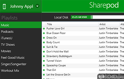 Screenshot of SharePod - Was specially designed and developed to allow you to easily and quickly share iPod music collection with friends