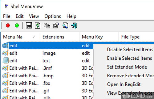 Toggle context menu entries - Screenshot of ShellMenuView