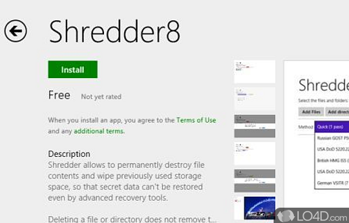 Screenshot of Shredder8 for Windows 8 - Delete sensitive data permanently from the computer