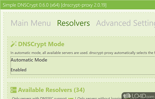 Stylish user interface - Screenshot of Simple DNSCrypt