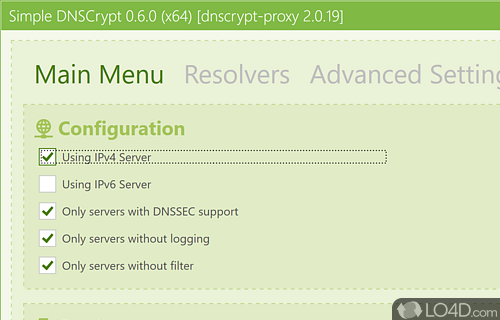 Configure the dnscrypt-proxy on Windows-based computers easily - Screenshot of Simple DNSCrypt