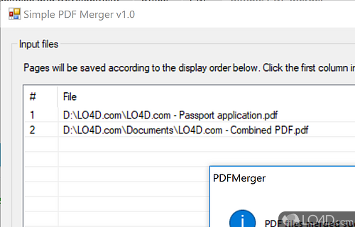 User interface - Screenshot of Simple PDF Merger