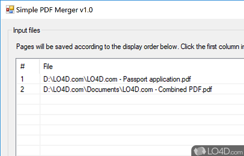 Allows you to merge multiple PDF pages into one output page - Screenshot of Simple PDF Merger