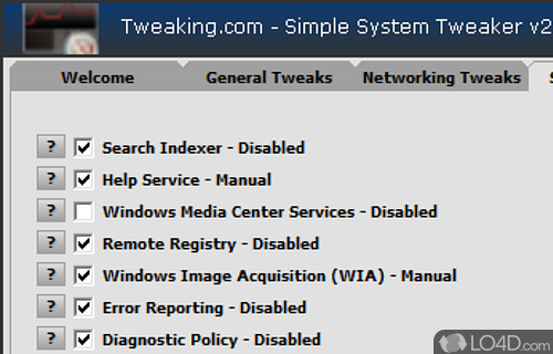 User interface - Screenshot of Simple System Tweaker Portable