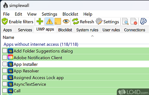 Block or allow protocols, connections or services - Screenshot of simplewall