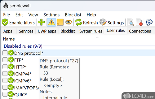 Configure the - Screenshot of simplewall