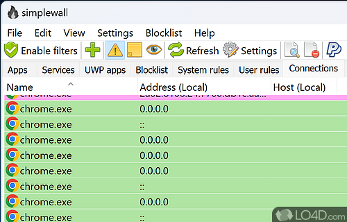 Windows Filtering Platform - Screenshot of simplewall