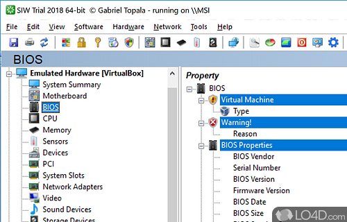 Generate reports and configure settings - Screenshot of SIW