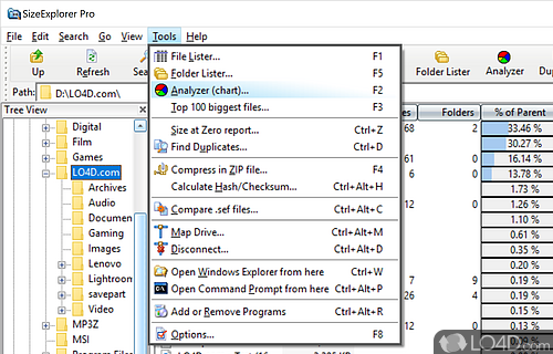 User interface - Screenshot of SizeExplorer Pro