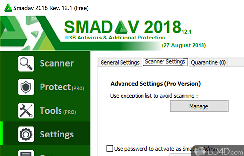 Customizable user interface for pro users with the selection of different colors and an exception list - Screenshot of SmadAV