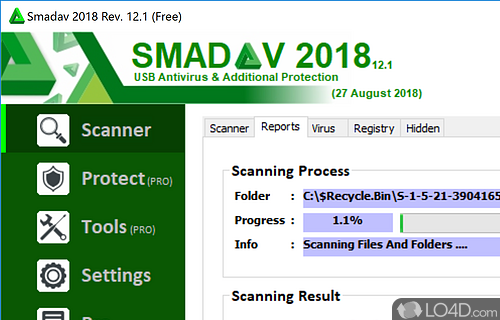 A rather fast scanning process that checks files and folders together with the registry and any errors caused by malware - Screenshot of SmadAV