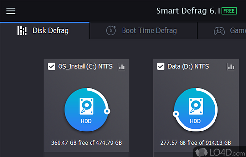 Keep hard disk running at peak performance, defragment the selected partitions - Screenshot of Smart Defrag