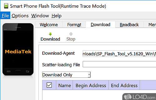 Browse some files, upgrade the firmware and test the memory - Screenshot of Smart Phone Flash Tool