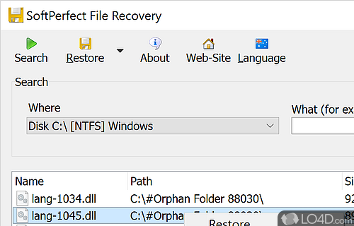 User interface - Screenshot of SoftPerfect File Recovery