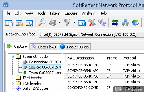 Screenshot of SoftPerfect Network Protocol Analyzer - Network sniffer that helps network administrators to analyze