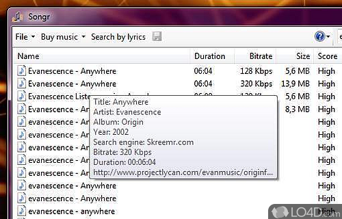 Screenshot of Songr - Insert lyrics, receive songs