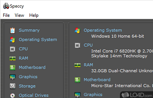 Advanced system information utility that can retrieve data regarding computer's hardware configuration - Screenshot of Speccy