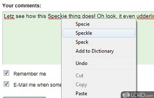 Speckie - Internet Explorer Spellcheck Screenshot