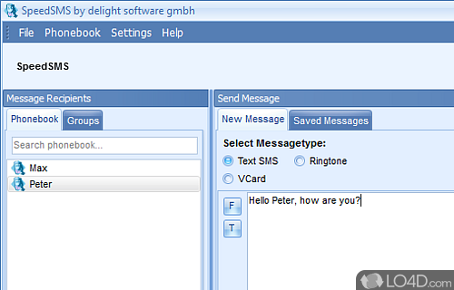 Screenshot of SpeedSMS - Sends Text SMS, ringtones and VCard to mobilephones from 7 Cents/SMS