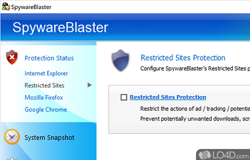 Support for multiple web browsers and disable or customize protection - Screenshot of SpywareBlaster