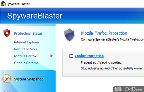 Create a restore point and tweak some parameters - Screenshot of SpywareBlaster