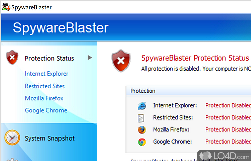 -looking app which can clock spyware and cookies, bundles backup and restore capabilities, and supports an array of web browsers - Screenshot of SpywareBlaster