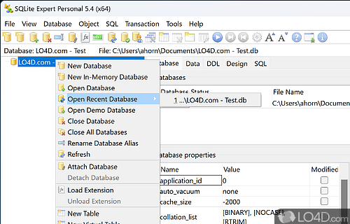 User interface - Screenshot of SQLite Expert Personal