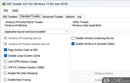 Change settings for SSD hard drive - Screenshot of SSD Tweaker