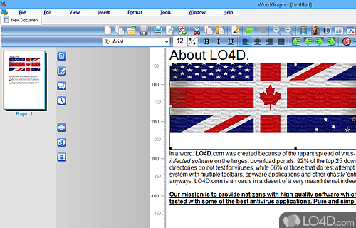 Insert pictures, use rulers and add symbols - Screenshot of SSuite Office - WordGraph