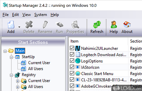 User interface - Screenshot of StartUp Manager Free