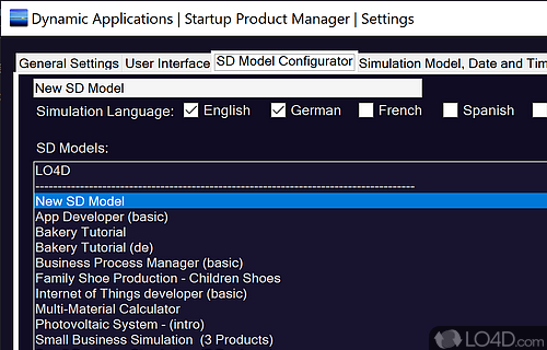 Offers several useful simulation models - Screenshot of Startup Product Manager