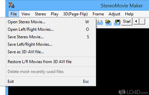 User interface - Screenshot of Stereo Movie Maker