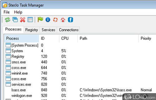 View thorough details about processes, registries, services - Screenshot of SterJo Task Manager