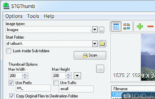 Screenshot of STGThumb - Batch resize image files, create thumbnails for pictures