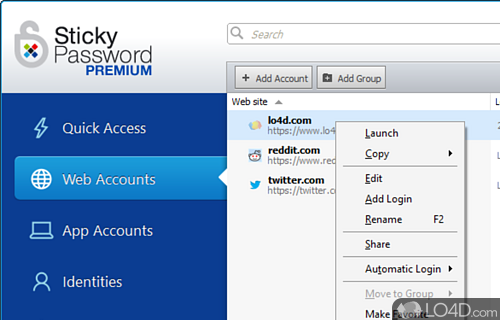 Configure an online account and master password - Screenshot of Sticky Password