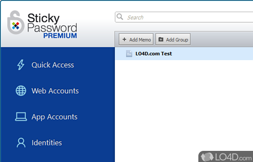 Group password data into several categories - Screenshot of Sticky Password