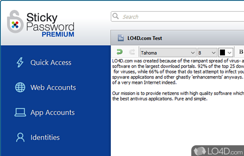 Lock mode and password generator - Screenshot of Sticky Password