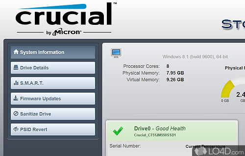 Screenshot of Storage Executive - Monitor and enhance the performance of Crucial SSD by up to 10 times while prolonging its lifespan at the same time